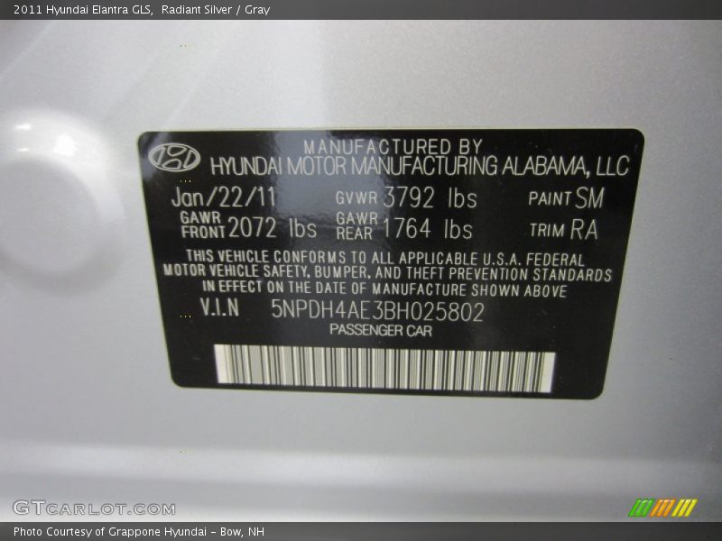 2011 Elantra GLS Radiant Silver Color Code SM