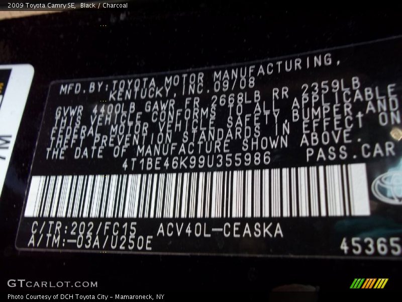 Black / Charcoal 2009 Toyota Camry SE