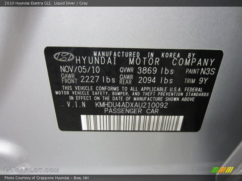 Liquid Silver / Gray 2010 Hyundai Elantra GLS