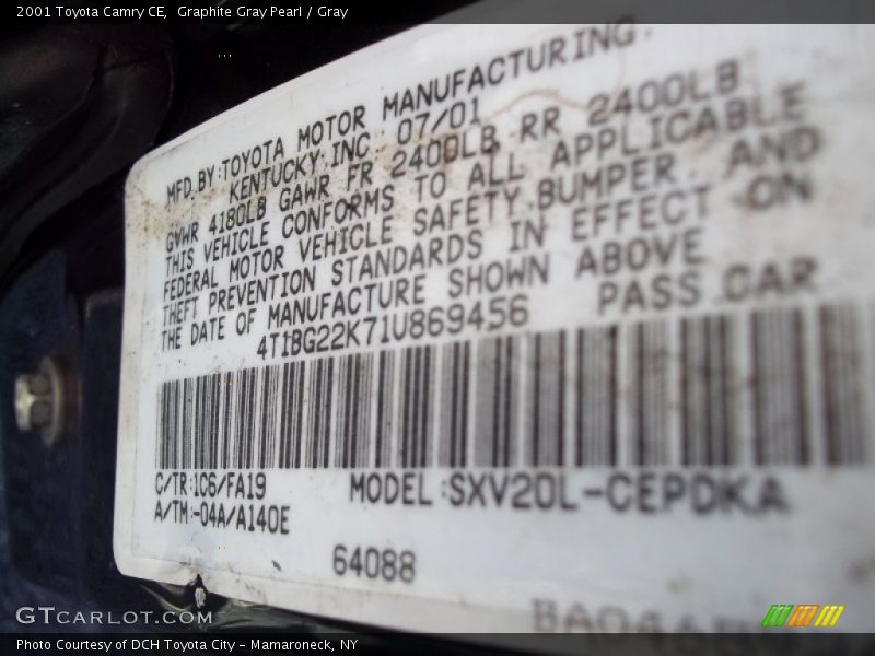 Graphite Gray Pearl / Gray 2001 Toyota Camry CE