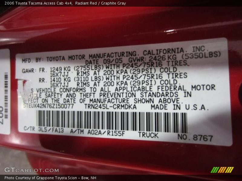 Radiant Red / Graphite Gray 2006 Toyota Tacoma Access Cab 4x4