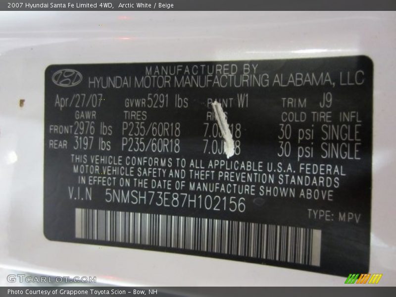 Arctic White / Beige 2007 Hyundai Santa Fe Limited 4WD