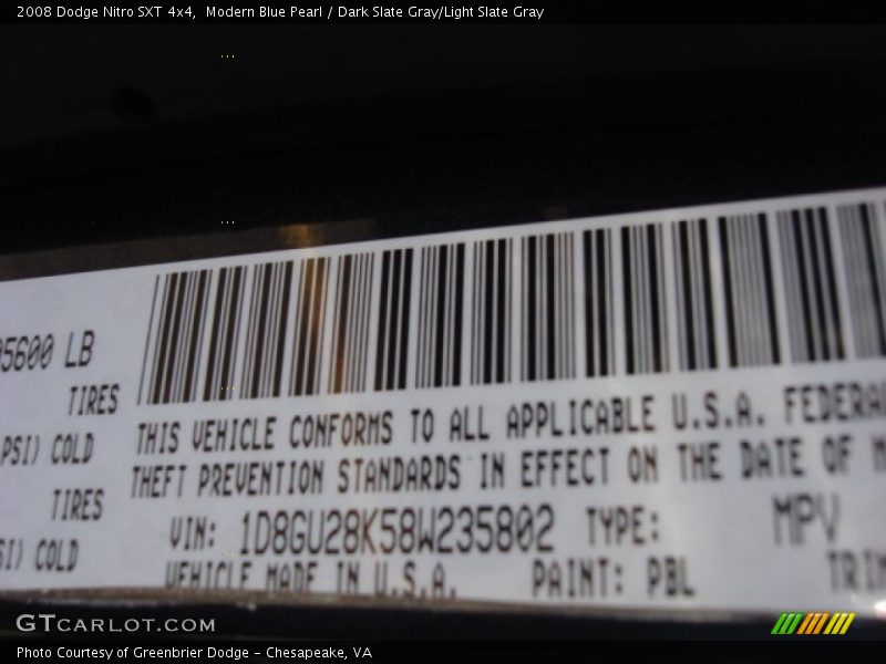 Modern Blue Pearl / Dark Slate Gray/Light Slate Gray 2008 Dodge Nitro SXT 4x4