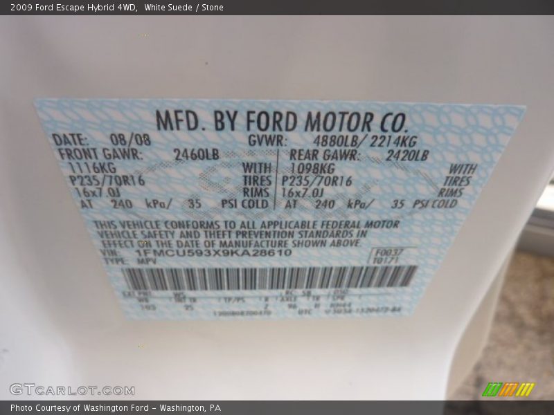 White Suede / Stone 2009 Ford Escape Hybrid 4WD