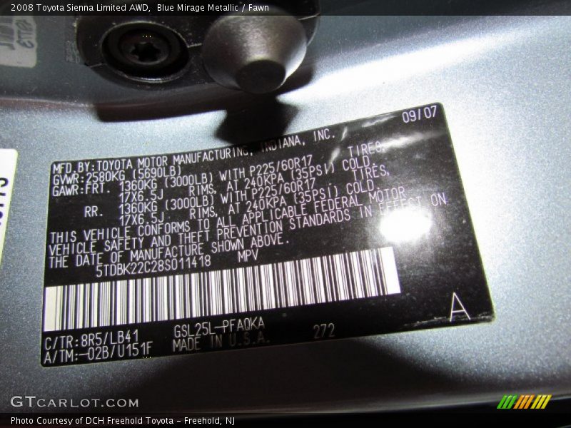 Blue Mirage Metallic / Fawn 2008 Toyota Sienna Limited AWD