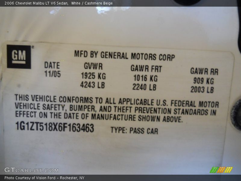 White / Cashmere Beige 2006 Chevrolet Malibu LT V6 Sedan