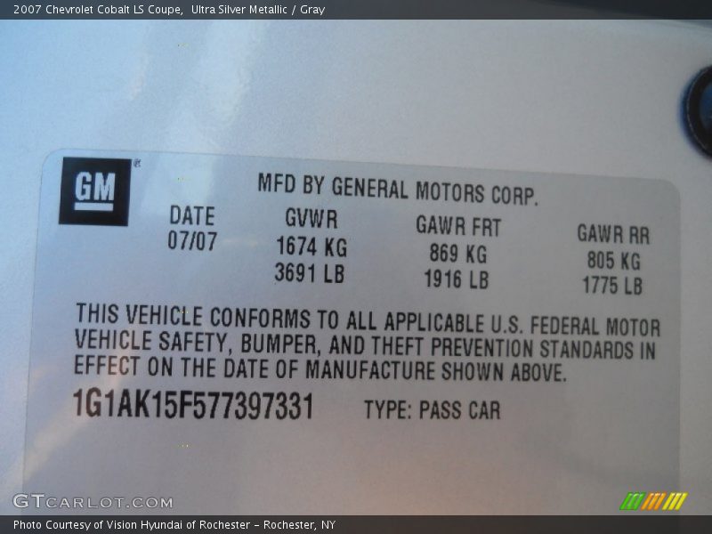 Ultra Silver Metallic / Gray 2007 Chevrolet Cobalt LS Coupe
