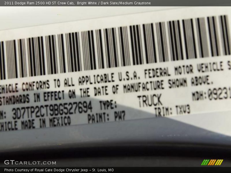 Bright White / Dark Slate/Medium Graystone 2011 Dodge Ram 2500 HD ST Crew Cab