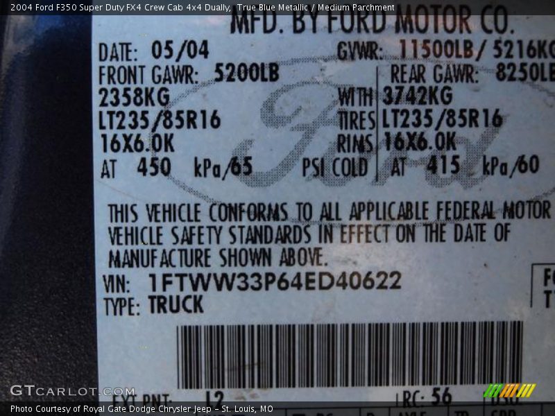 True Blue Metallic / Medium Parchment 2004 Ford F350 Super Duty FX4 Crew Cab 4x4 Dually