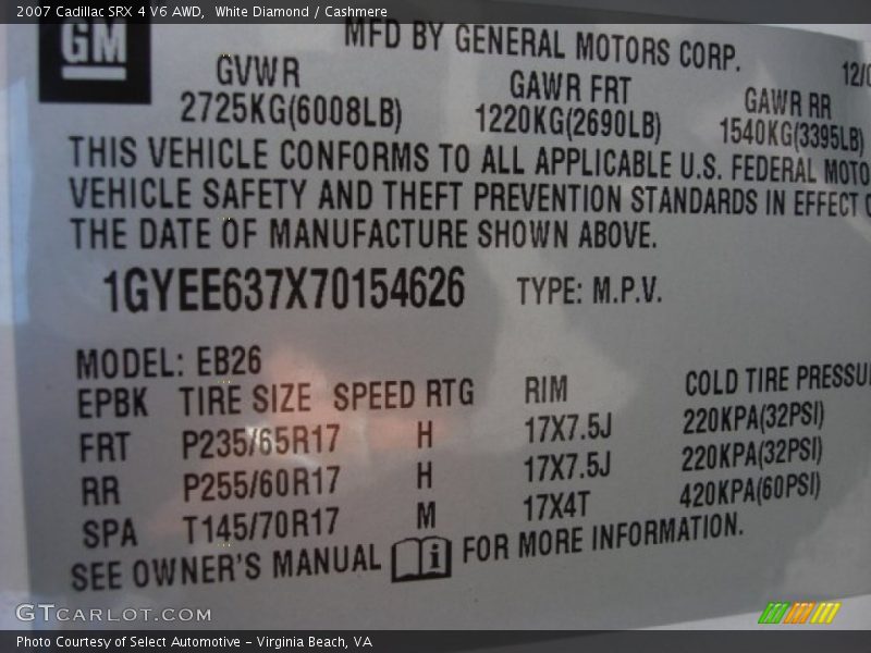 White Diamond / Cashmere 2007 Cadillac SRX 4 V6 AWD