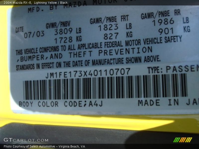 Lightning Yellow / Black 2004 Mazda RX-8