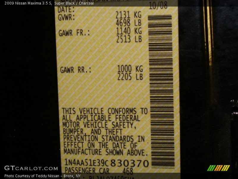 Super Black / Charcoal 2009 Nissan Maxima 3.5 S