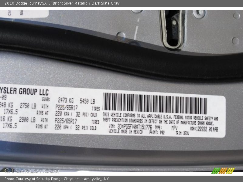 Bright Silver Metallic / Dark Slate Gray 2010 Dodge Journey SXT
