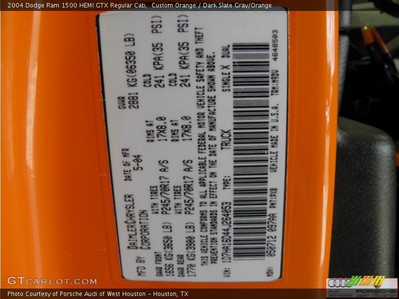 Custom Orange / Dark Slate Gray/Orange 2004 Dodge Ram 1500 HEMI GTX Regular Cab