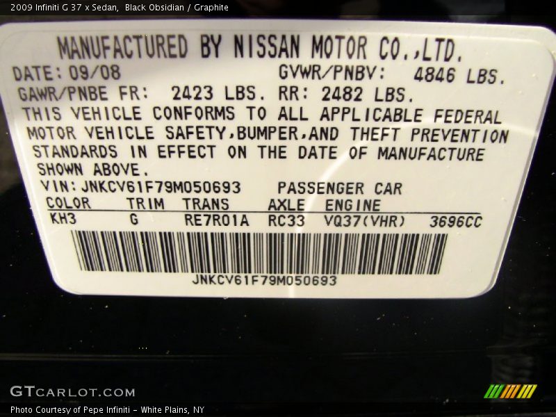 Black Obsidian / Graphite 2009 Infiniti G 37 x Sedan
