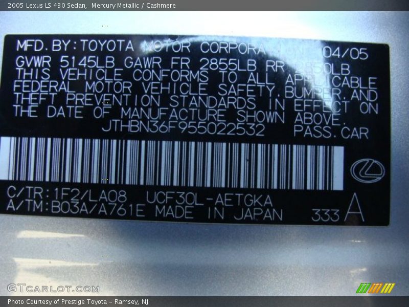 Mercury Metallic / Cashmere 2005 Lexus LS 430 Sedan