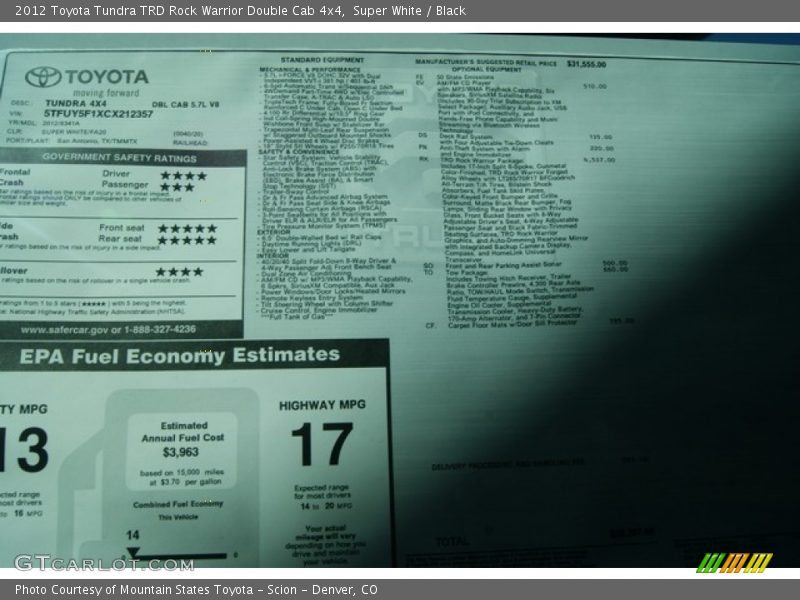 Super White / Black 2012 Toyota Tundra TRD Rock Warrior Double Cab 4x4