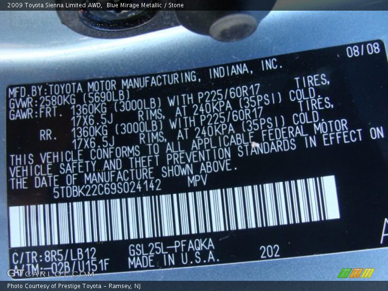 Blue Mirage Metallic / Stone 2009 Toyota Sienna Limited AWD