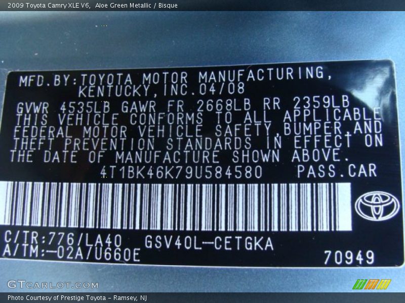 Aloe Green Metallic / Bisque 2009 Toyota Camry XLE V6