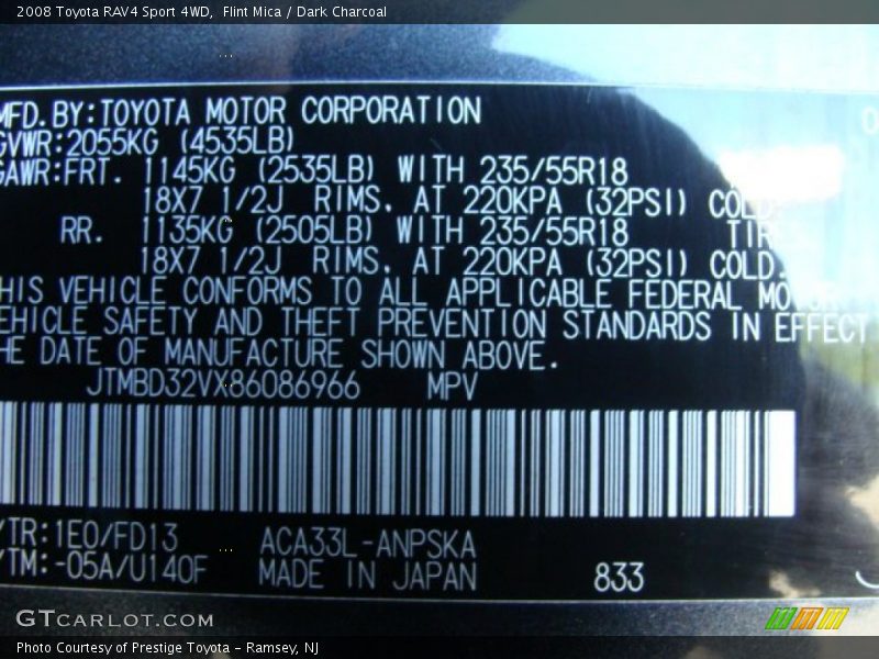 Flint Mica / Dark Charcoal 2008 Toyota RAV4 Sport 4WD