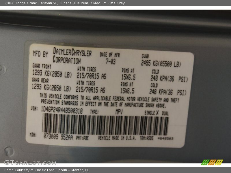 Butane Blue Pearl / Medium Slate Gray 2004 Dodge Grand Caravan SE