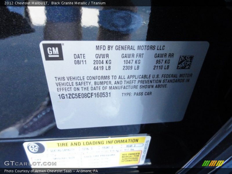 Black Granite Metallic / Titanium 2012 Chevrolet Malibu LT