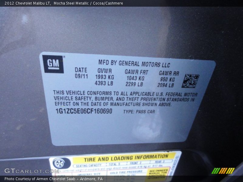 Mocha Steel Metallic / Cocoa/Cashmere 2012 Chevrolet Malibu LT