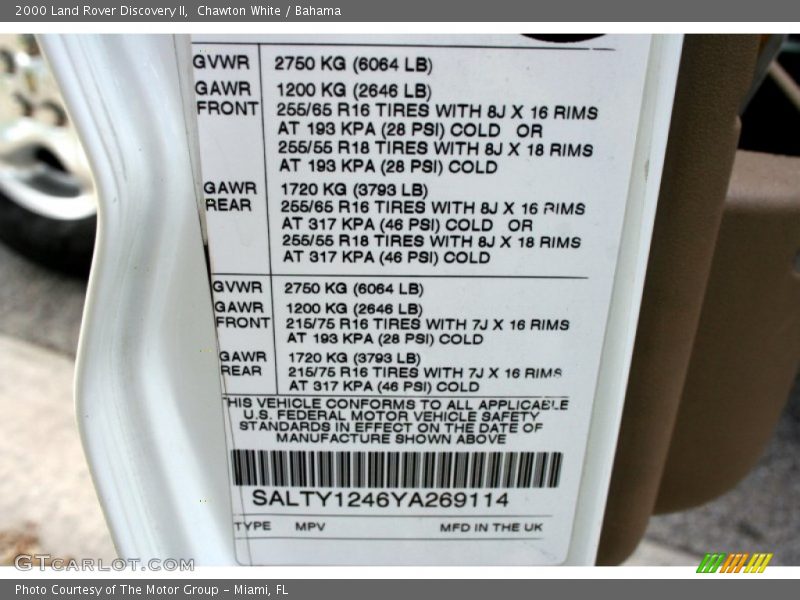 Info Tag of 2000 Discovery II 