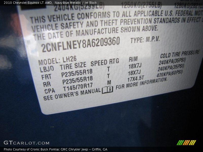 Navy Blue Metallic / Jet Black 2010 Chevrolet Equinox LT AWD