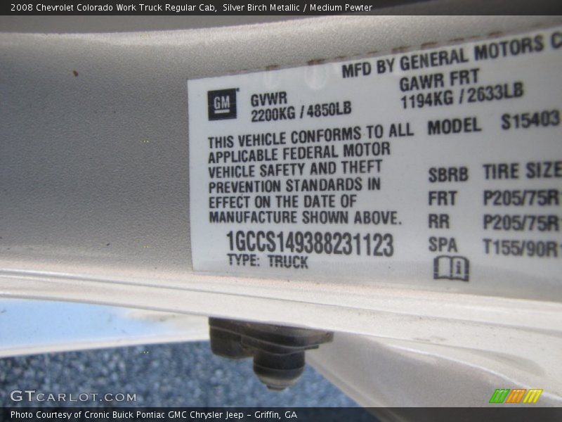 Silver Birch Metallic / Medium Pewter 2008 Chevrolet Colorado Work Truck Regular Cab