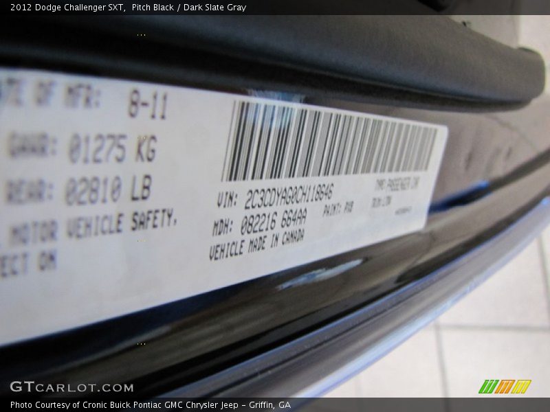 Pitch Black / Dark Slate Gray 2012 Dodge Challenger SXT