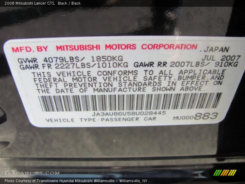 Black / Black 2008 Mitsubishi Lancer GTS