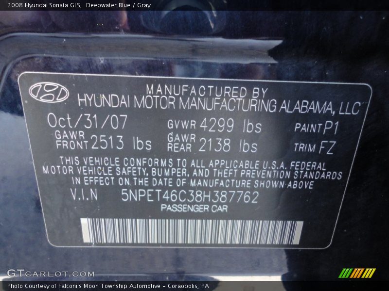 Deepwater Blue / Gray 2008 Hyundai Sonata GLS
