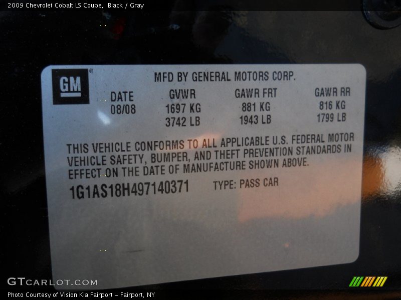 Black / Gray 2009 Chevrolet Cobalt LS Coupe
