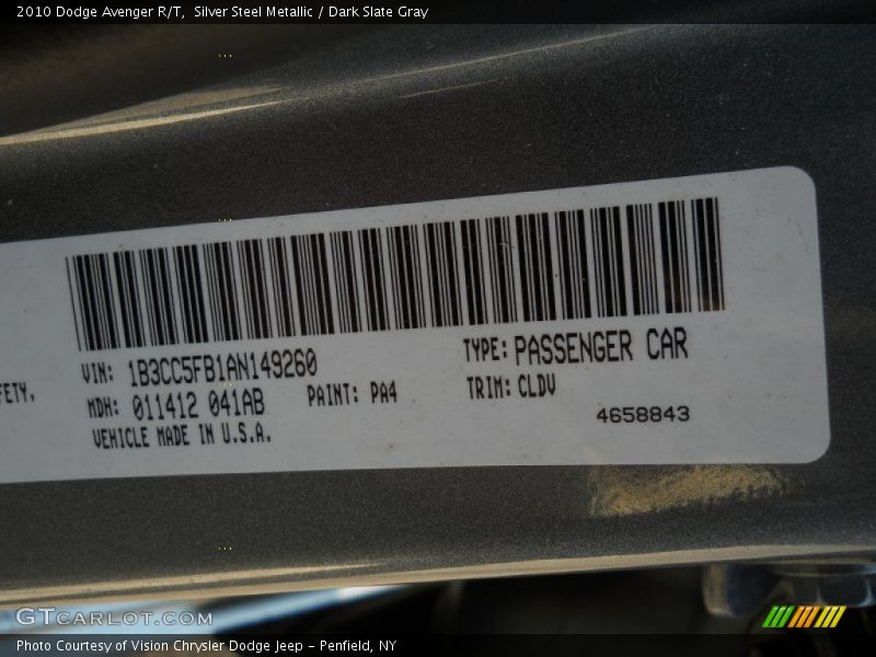 Silver Steel Metallic / Dark Slate Gray 2010 Dodge Avenger R/T