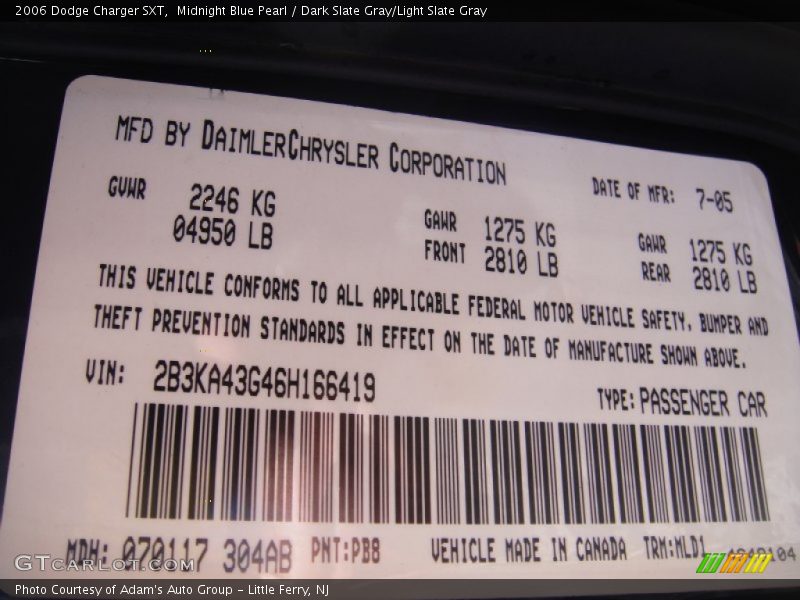 Midnight Blue Pearl / Dark Slate Gray/Light Slate Gray 2006 Dodge Charger SXT