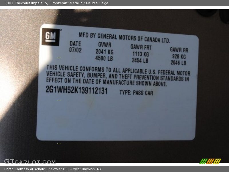 Bronzemist Metallic / Neutral Beige 2003 Chevrolet Impala LS