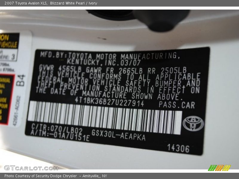 Blizzard White Pearl / Ivory 2007 Toyota Avalon XLS