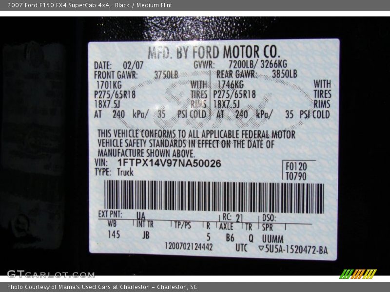 Black / Medium Flint 2007 Ford F150 FX4 SuperCab 4x4