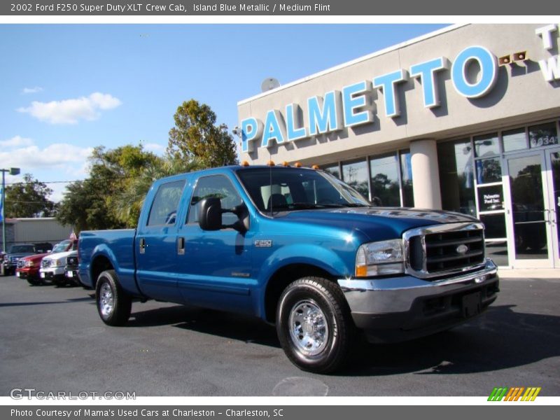 Island Blue Metallic / Medium Flint 2002 Ford F250 Super Duty XLT Crew Cab