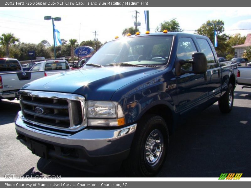Island Blue Metallic / Medium Flint 2002 Ford F250 Super Duty XLT Crew Cab