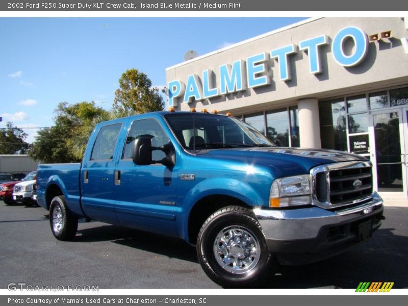 Island Blue Metallic / Medium Flint 2002 Ford F250 Super Duty XLT Crew Cab
