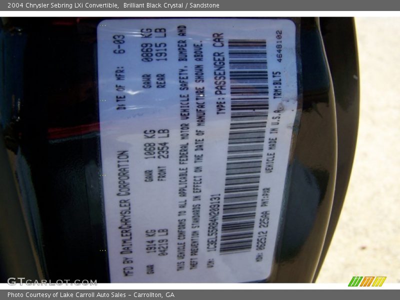 Brilliant Black Crystal / Sandstone 2004 Chrysler Sebring LXi Convertible