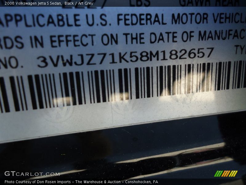 Black / Art Grey 2008 Volkswagen Jetta S Sedan
