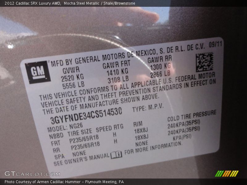 Mocha Steel Metallic / Shale/Brownstone 2012 Cadillac SRX Luxury AWD