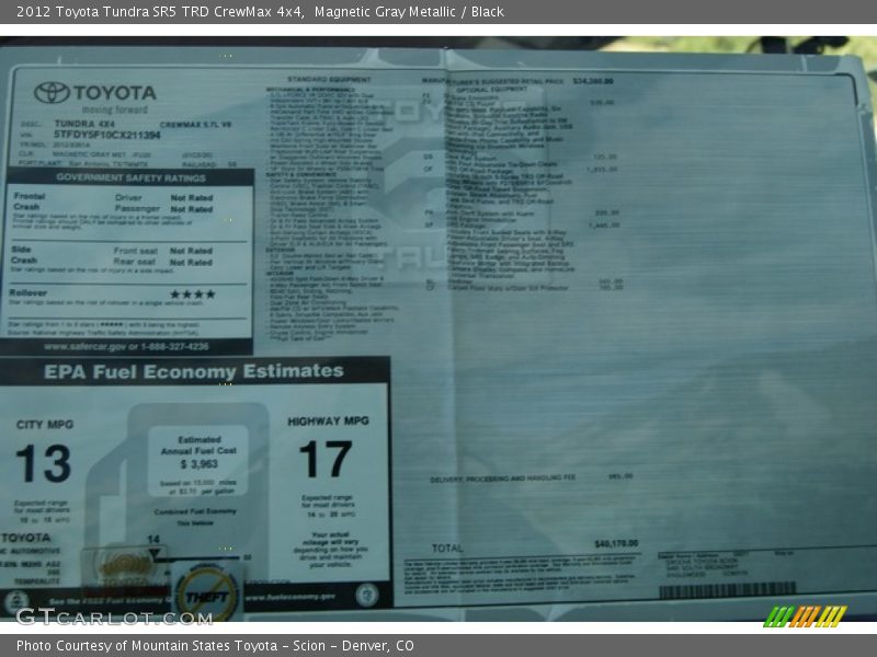 Magnetic Gray Metallic / Black 2012 Toyota Tundra SR5 TRD CrewMax 4x4