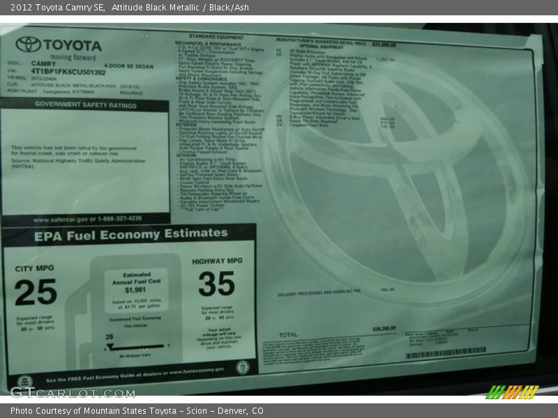 Attitude Black Metallic / Black/Ash 2012 Toyota Camry SE
