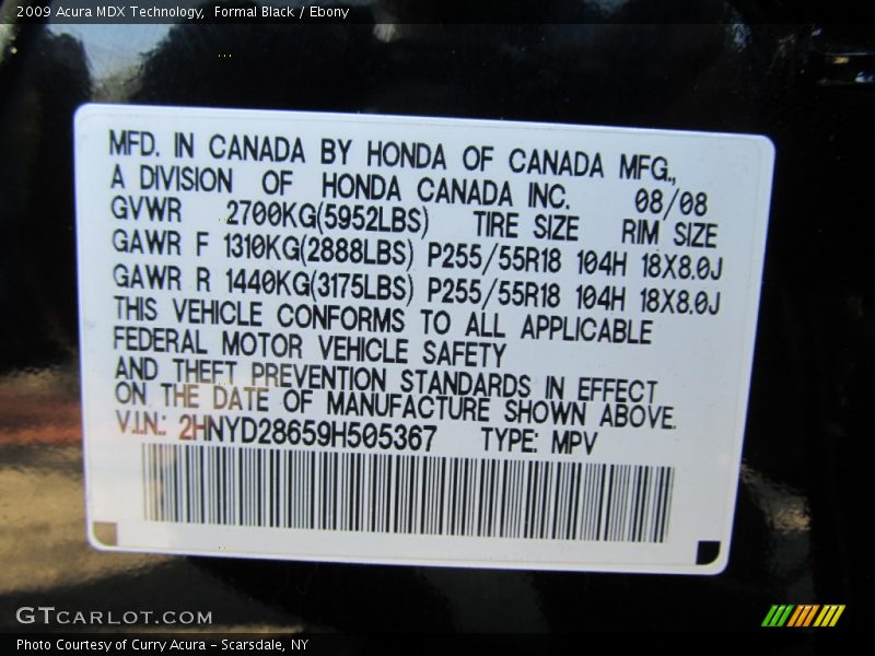 Formal Black / Ebony 2009 Acura MDX Technology
