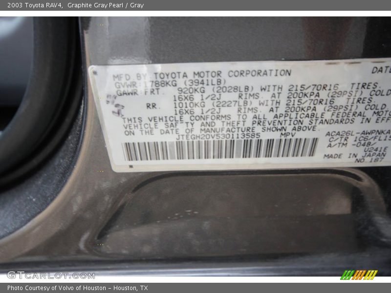 Graphite Gray Pearl / Gray 2003 Toyota RAV4