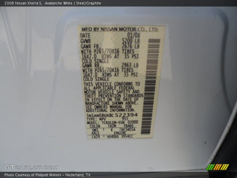 Avalanche White / Steel/Graphite 2008 Nissan Xterra S